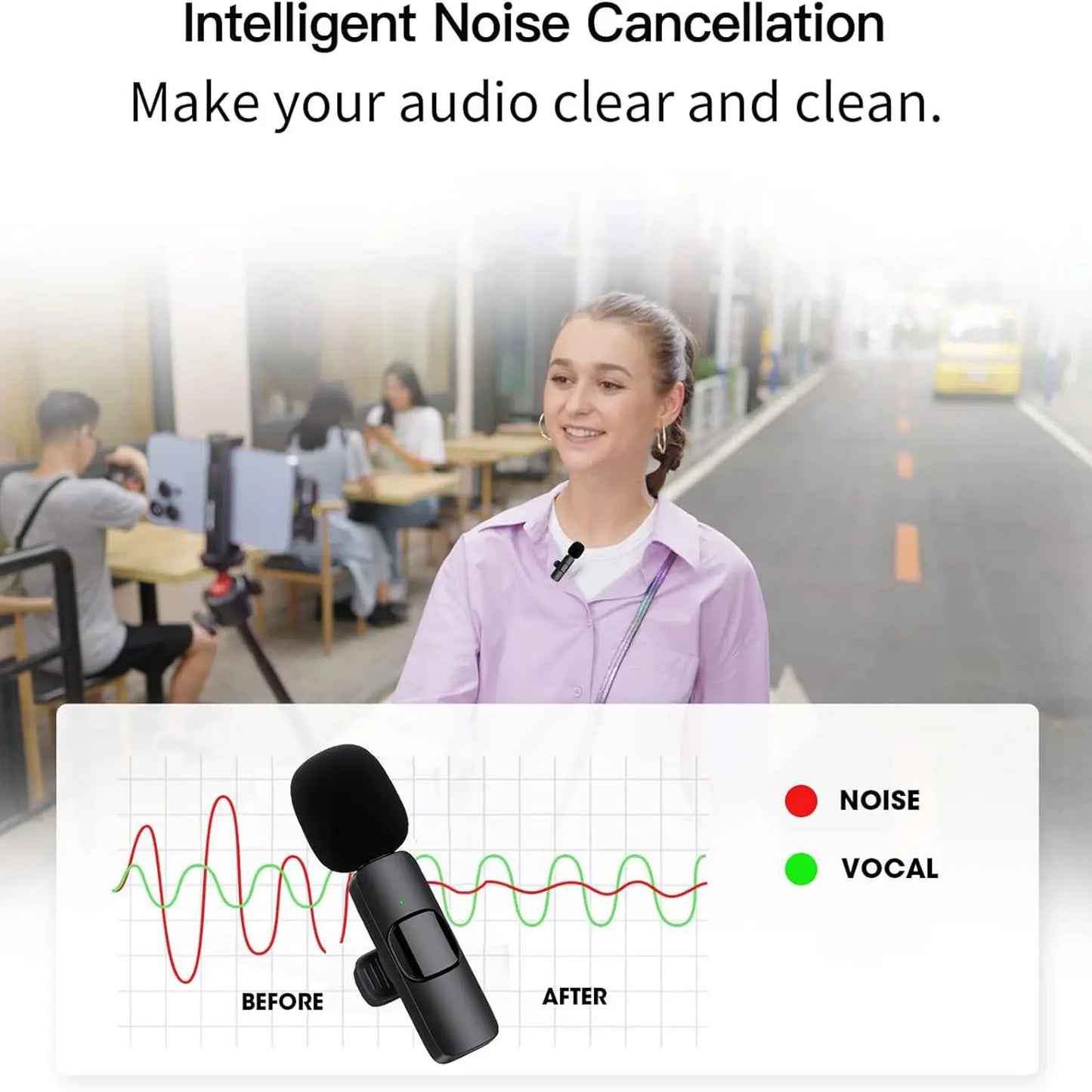 Hitozon Wireless Microphone for Iphone Ipad and Android Phone, 2 Pack Wireless Lavalier Lapel Mic with Noise Reduction, Plug and Play Mini Microphone for Video Recording Interview Podcast Youtube Tiktok Vlog,Summerwins