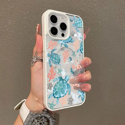 Ocean Sea Turtle Magnetic Case for iPhone 17/16 Pro Max - Durable, Shockproof, Anti-Scratch, Non-Yellowing with Colorful Border