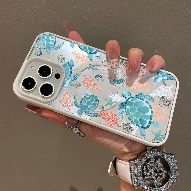 Ocean Sea Turtle Magnetic Case for iPhone 17/16 Pro Max - Durable, Shockproof, Anti-Scratch, Non-Yellowing with Colorful Border