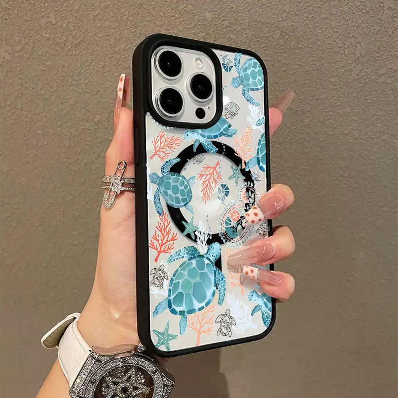 Ocean Sea Turtle Magnetic Case for iPhone 17/16 Pro Max - Durable, Shockproof, Anti-Scratch, Non-Yellowing with Colorful Border