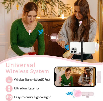 Hitozon Wireless Microphone for Iphone Ipad and Android Phone, 2 Pack Wireless Lavalier Lapel Mic with Noise Reduction, Plug and Play Mini Microphone for Video Recording Interview Podcast Youtube Tiktok Vlog,Summerwins
