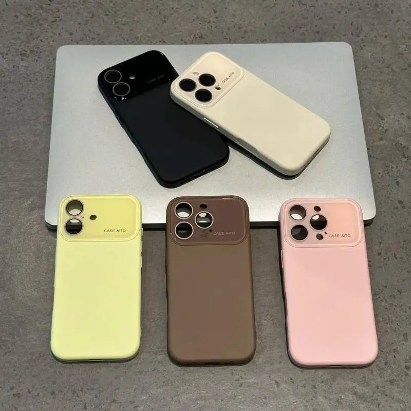 Simple Solid Color for Iphone 17/16/15/14/13/12 Promax Pro Air Couple Phone Case Comes with a Built-In Lens Protector,Made of Liquid Silicone, Shockproof and Drop-Resistant, with Dopamine-Inspired Colors.