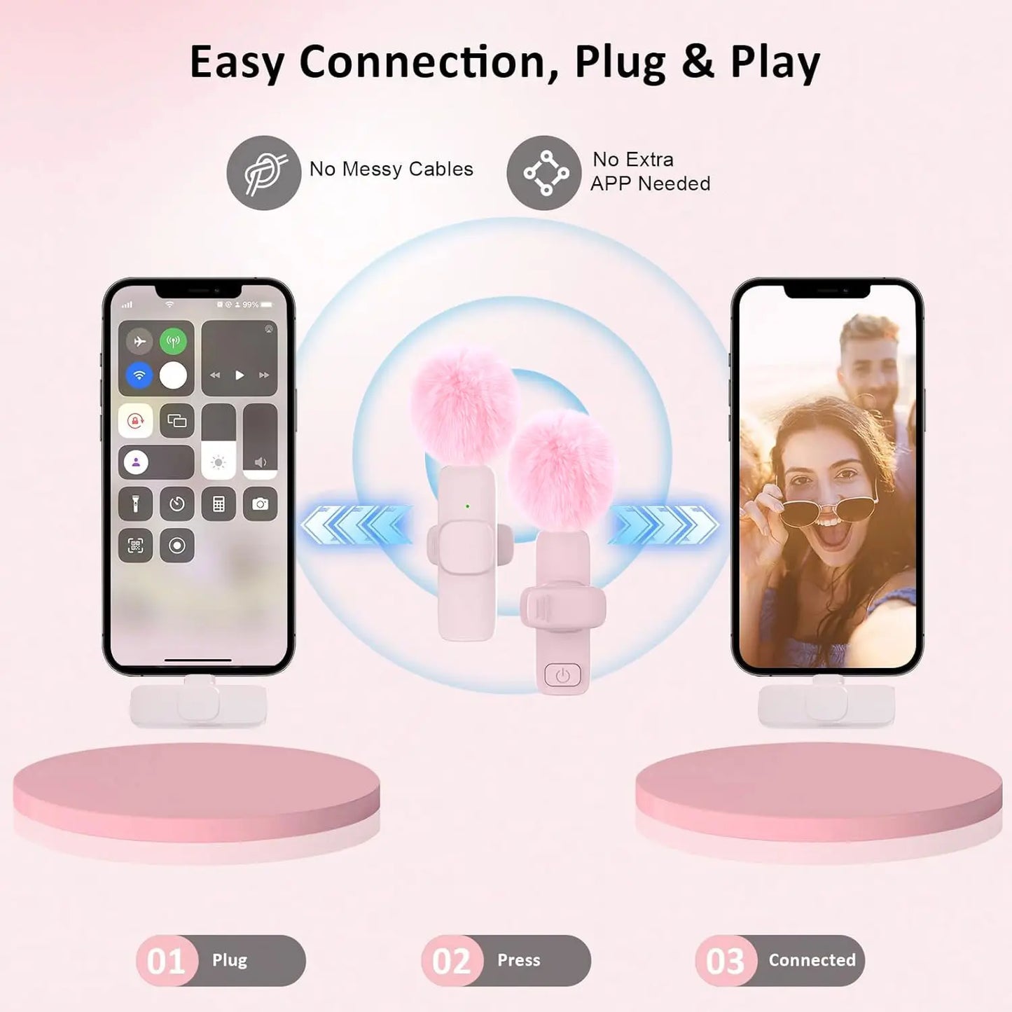 Hitozon Wireless Microphone for Iphone Ipad and Android Phone, 2 Pack Wireless Lavalier Lapel Mic with Noise Reduction, Plug and Play Mini Microphone for Video Recording Interview Podcast Youtube Tiktok Vlog,Summerwins