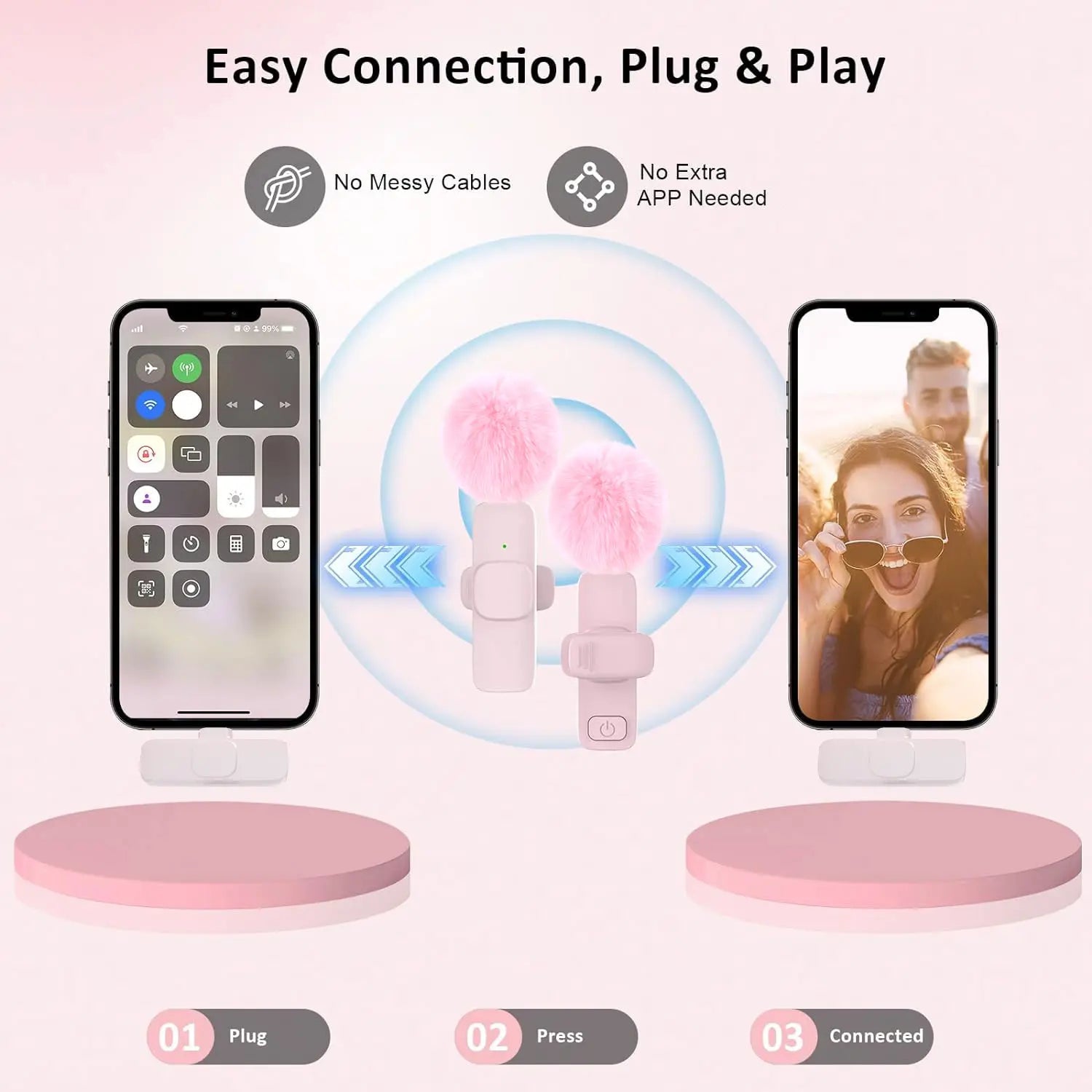 Hitozon Wireless Microphone for Iphone Ipad and Android Phone, 2 Pack Wireless Lavalier Lapel Mic with Noise Reduction, Plug and Play Mini Microphone for Video Recording Interview Podcast Youtube Tiktok Vlog,Summerwins