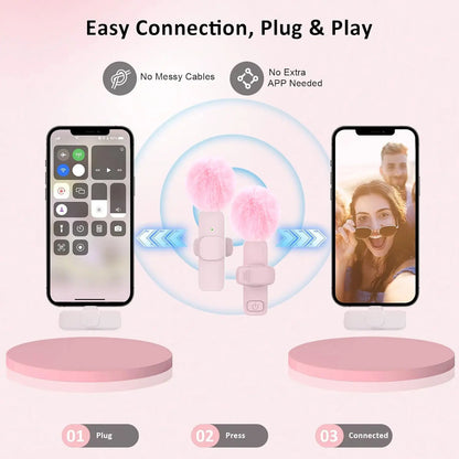 Hitozon Wireless Microphone for Iphone Ipad and Android Phone, 2 Pack Wireless Lavalier Lapel Mic with Noise Reduction, Plug and Play Mini Microphone for Video Recording Interview Podcast Youtube Tiktok Vlog,Summerwins